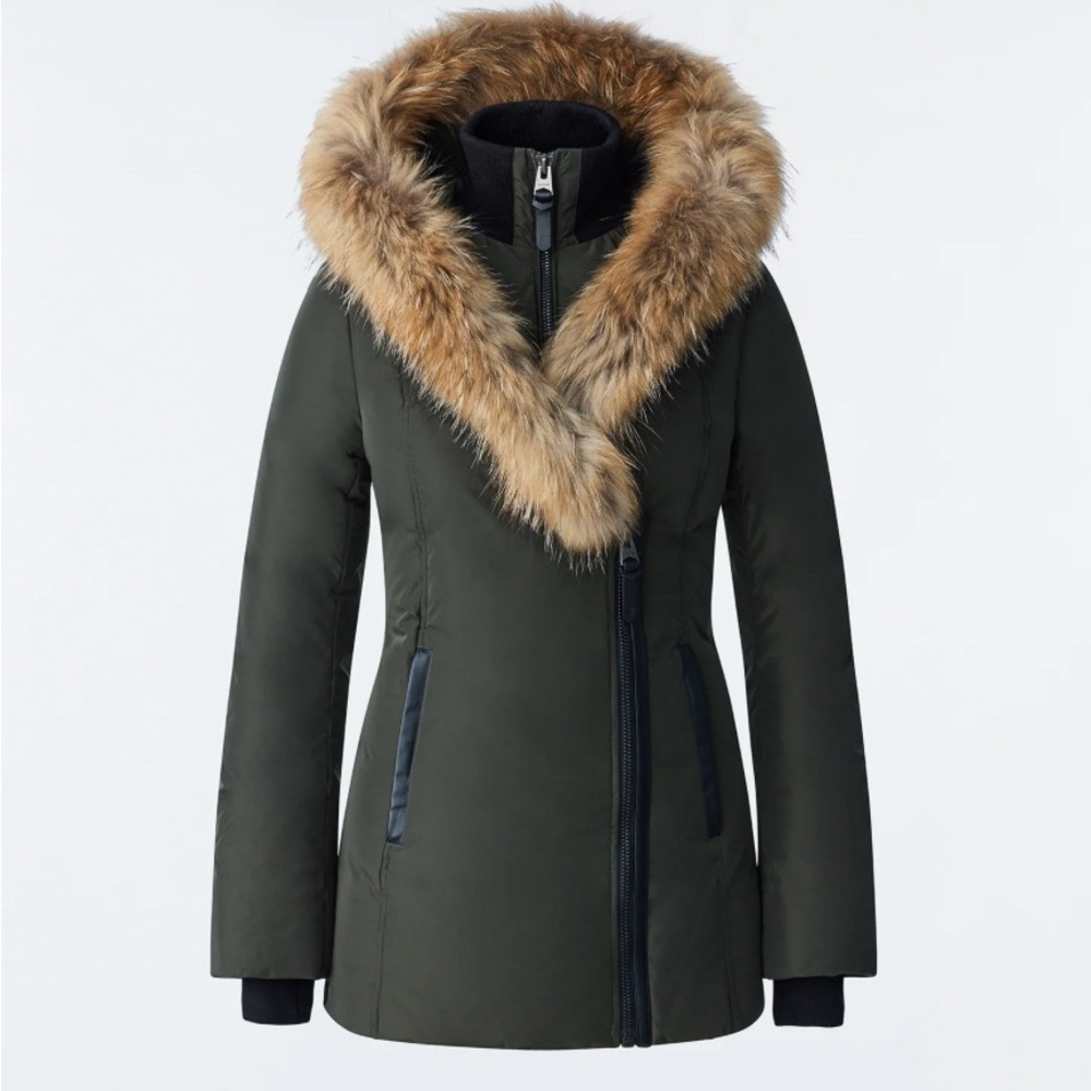Mackage Adali Jacket with Asiatic Racoon Fur Trim in Army